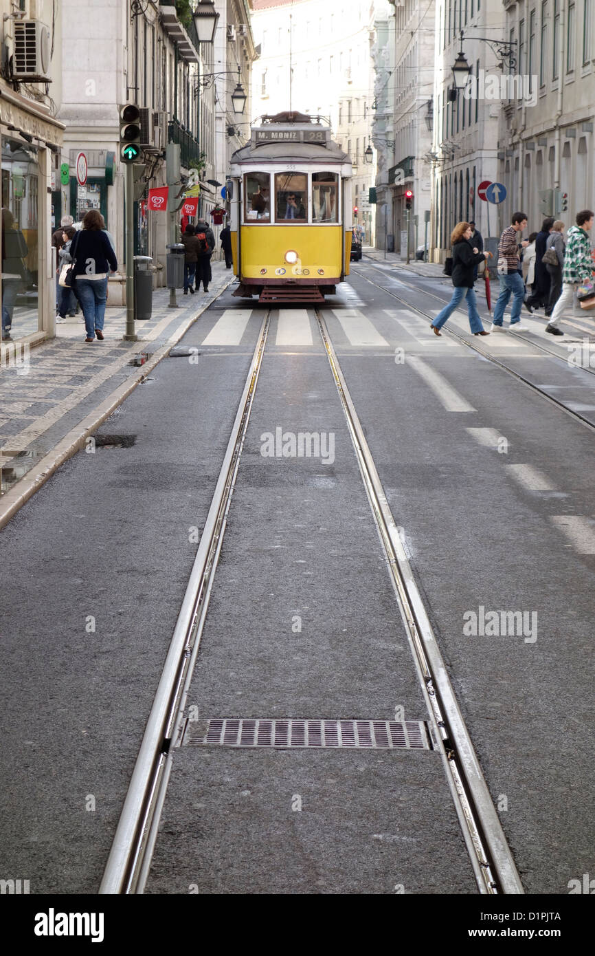 lisbon portugal tram route 28 electrico transportation tourist tourism  travel Stock Photo - Alamy