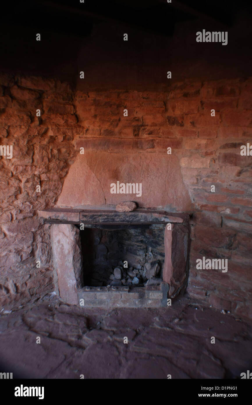 fire place in brick cabin Stock Photo