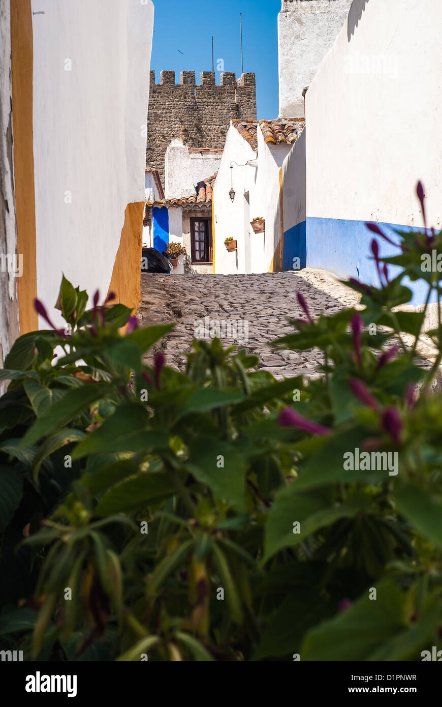 Medieval street with a view to the castle Stock Photo - Alamy
