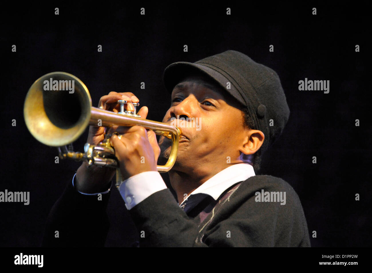 American trumpet player Jason Palmer on stage with Grace Kelly singer