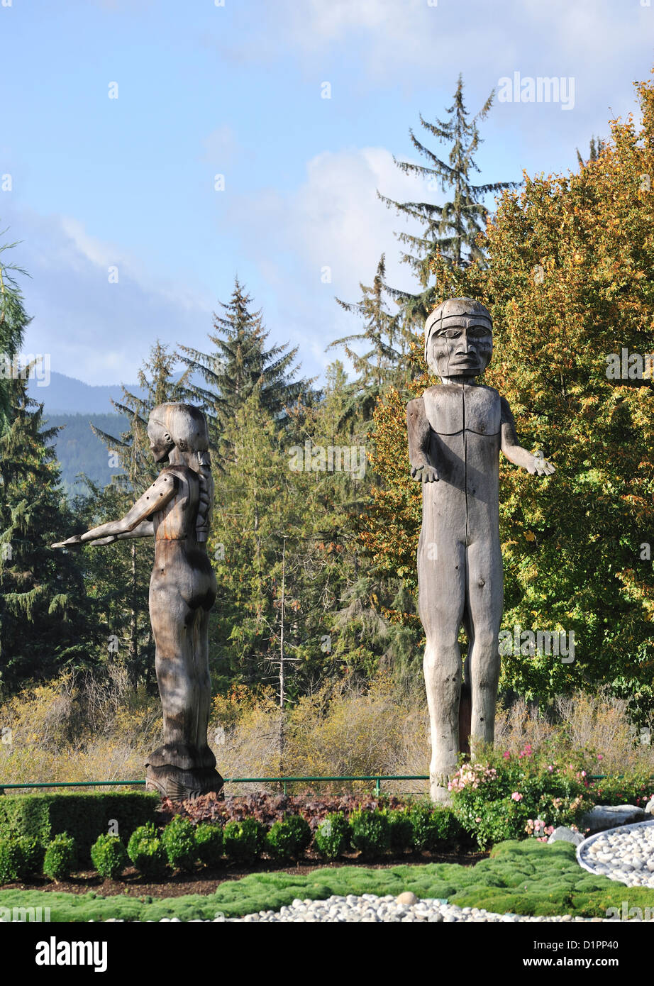 Wooden statues created by Hupacasath First Nation artists, Port Alberni