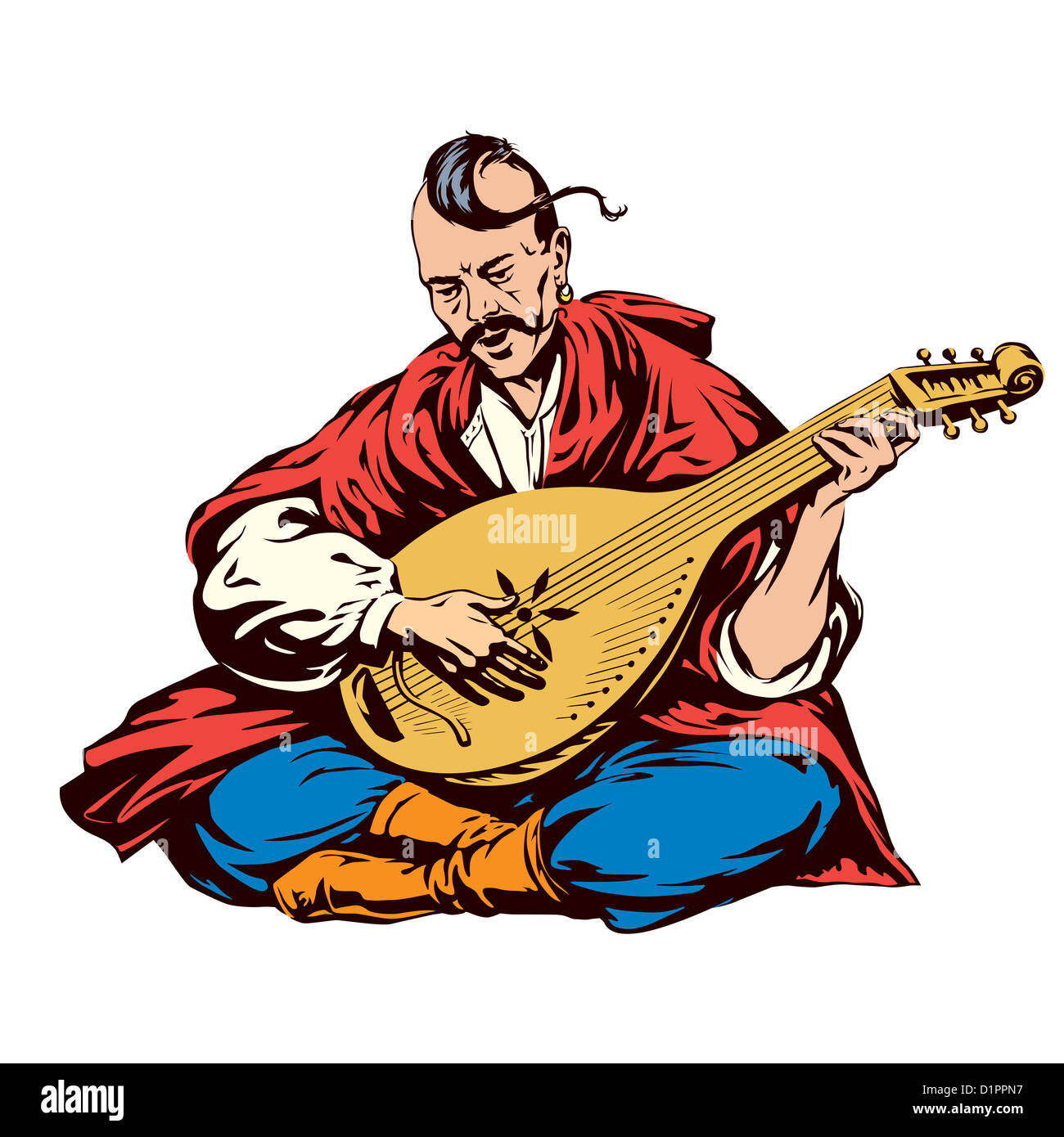 Cossack playing a musical instrument kobza Stock Photo