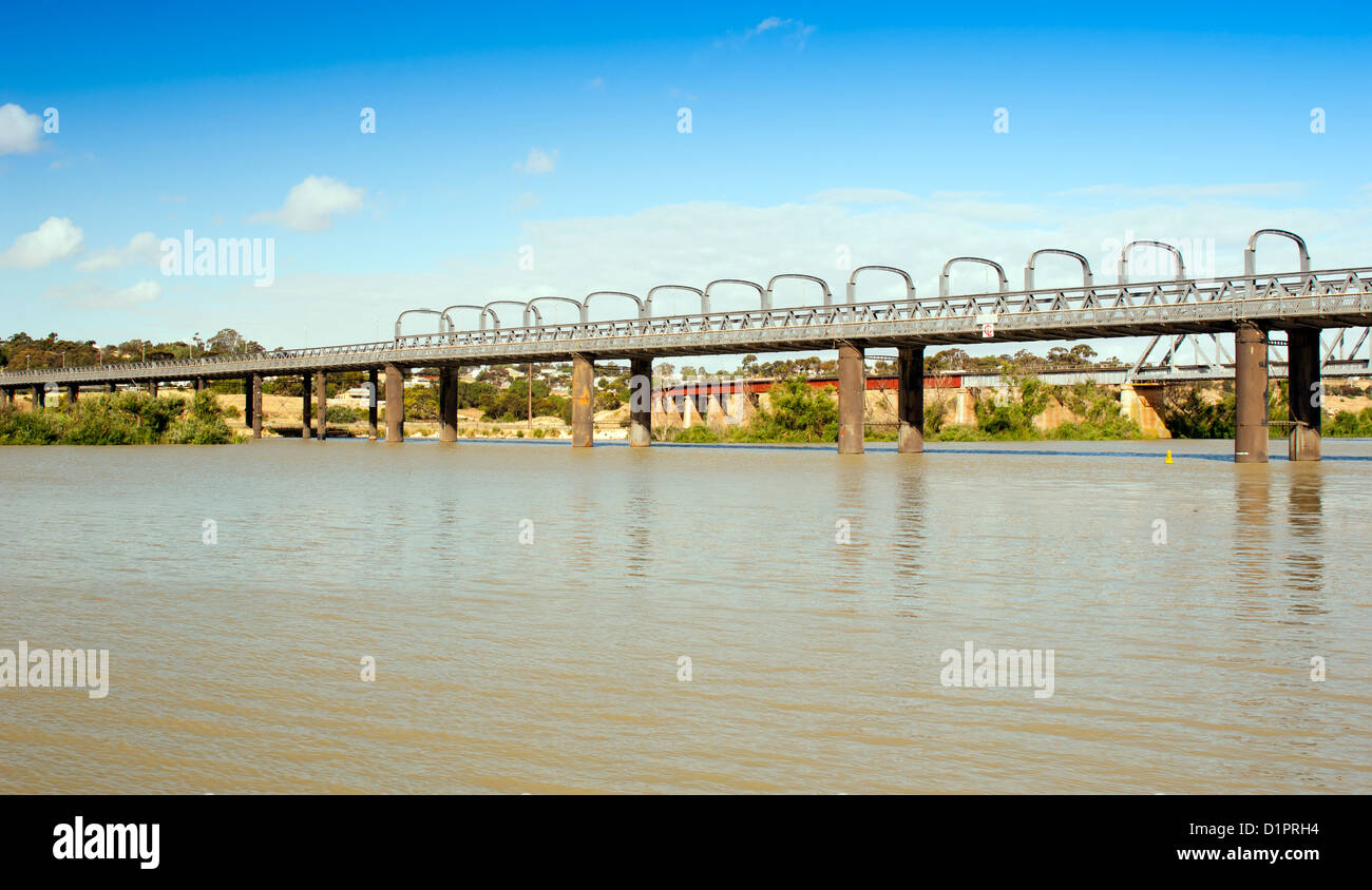 Bridge spanning the Murray River in Australia at the town Murray Bridge in South Australia Stock Photo