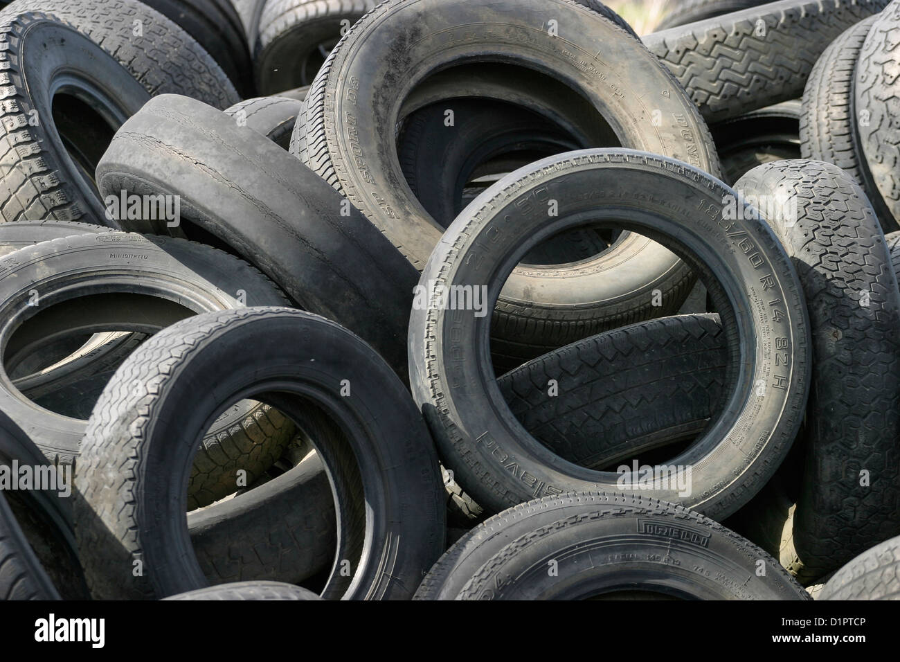 Old tires to be recycled Stock Photo