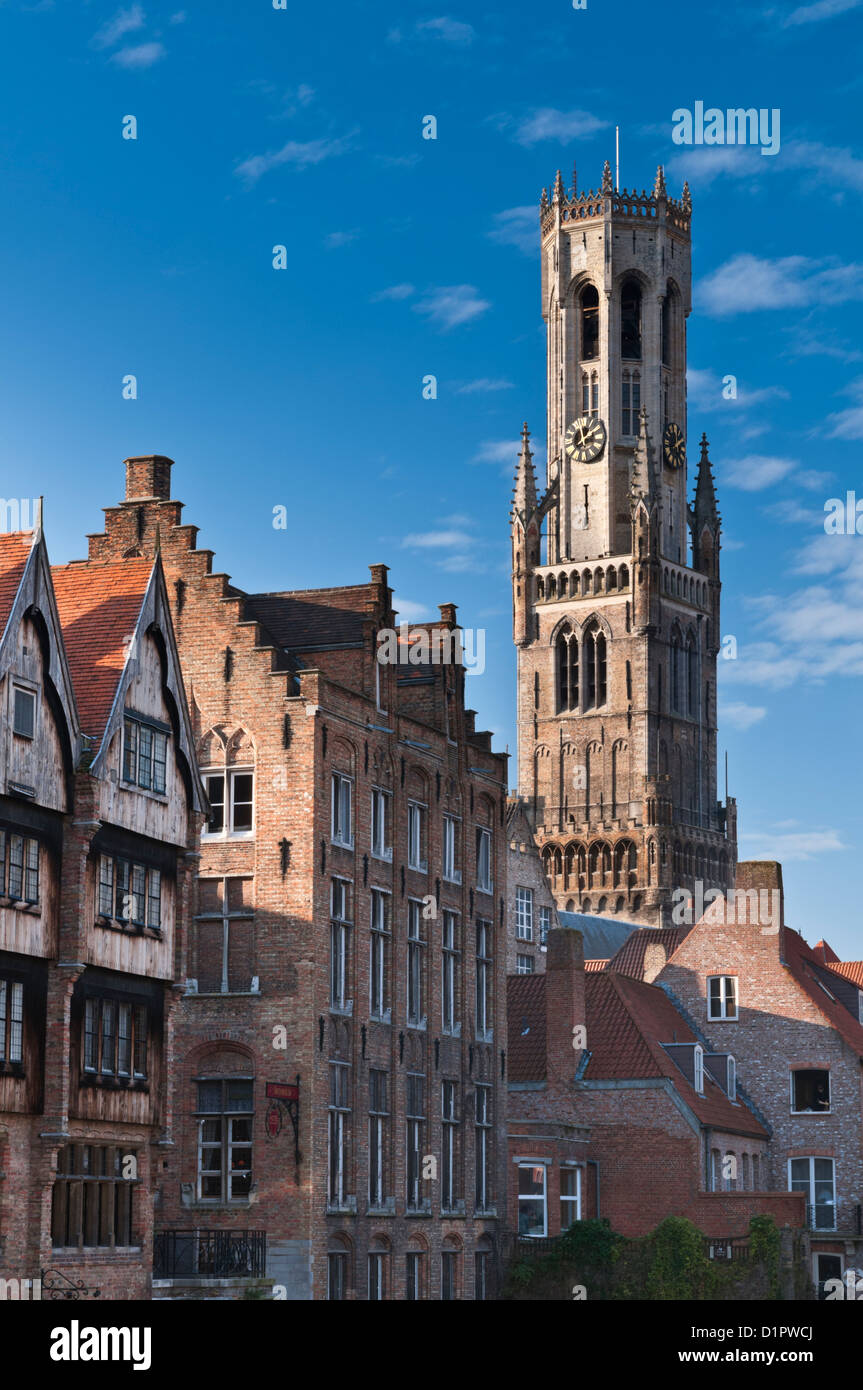 Belfort Belfry and Rozenhoedkaai Bruges Belgium Stock Photo