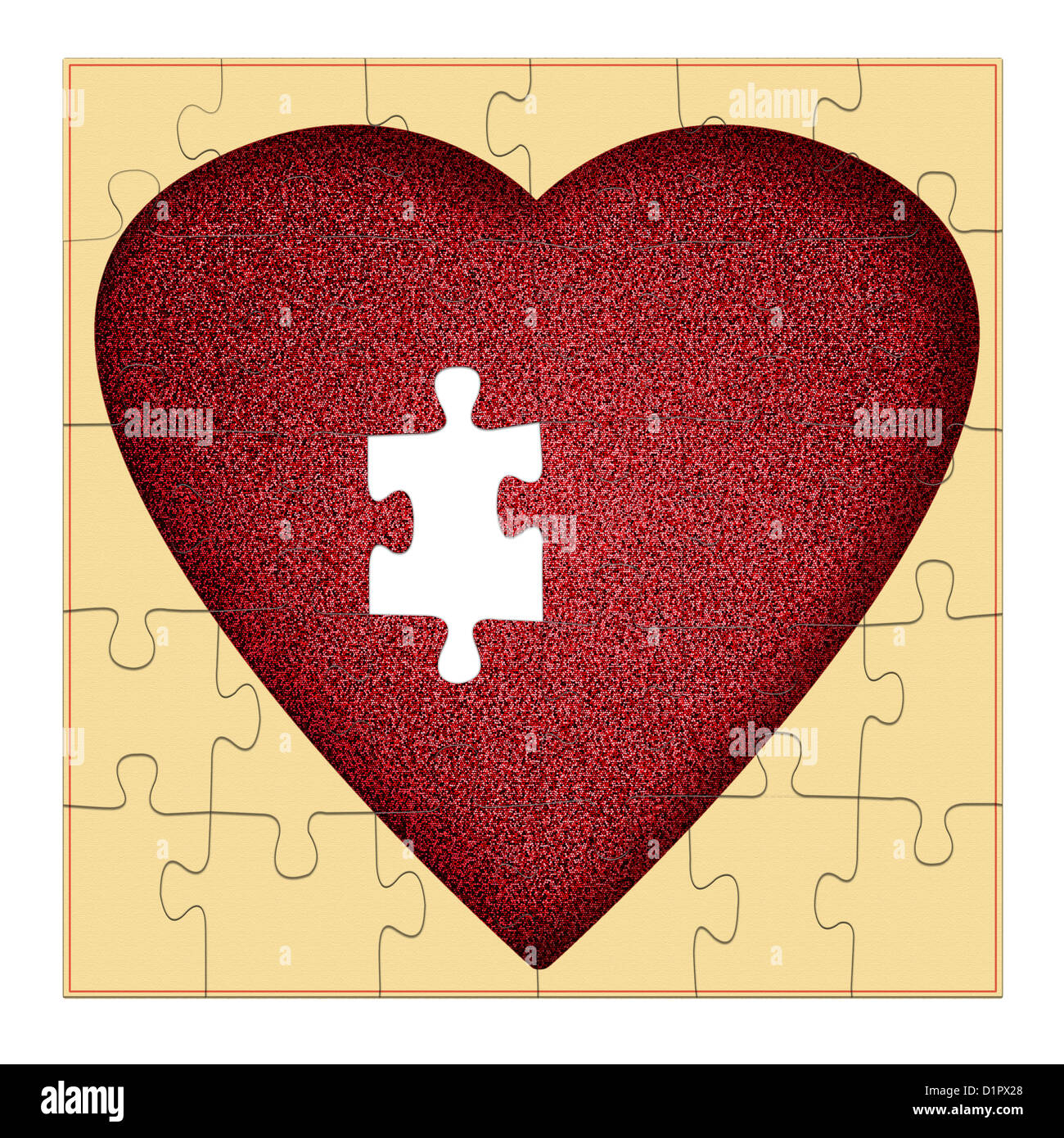 Key part of this heart jigsaw missing - perfect partner wanted concept Stock Photo