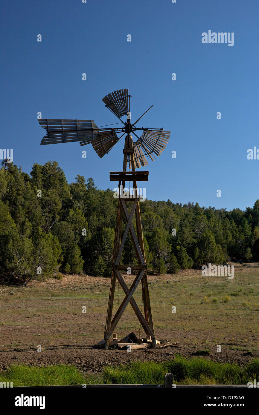 Old broken windmill, Zion-Mount Carmel Highway, Zion National Park, Utah, USA Stock Photo
