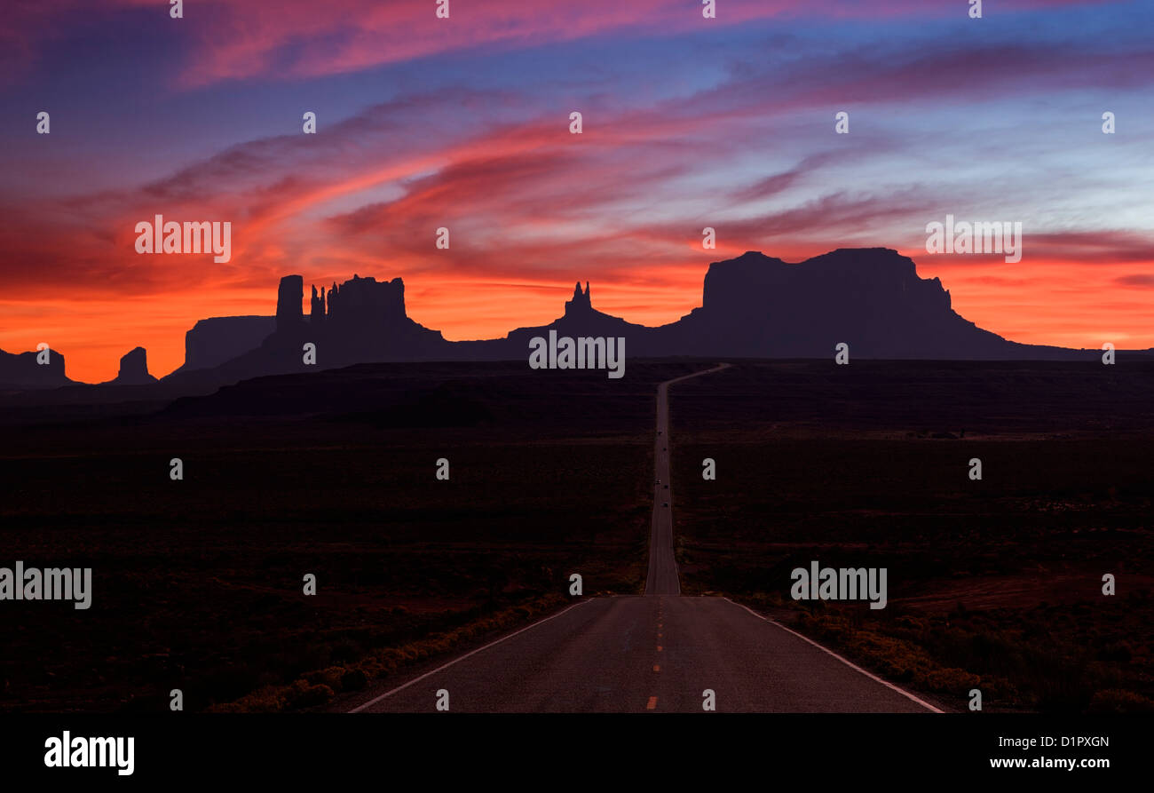 Sunset over Monument Valley, Arizona/ Utah, USA Stock Photo