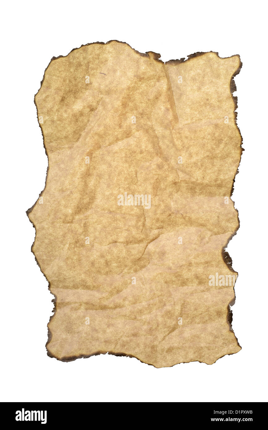 Blank brown grunge paper texture with burnt edges isolated on white ...
