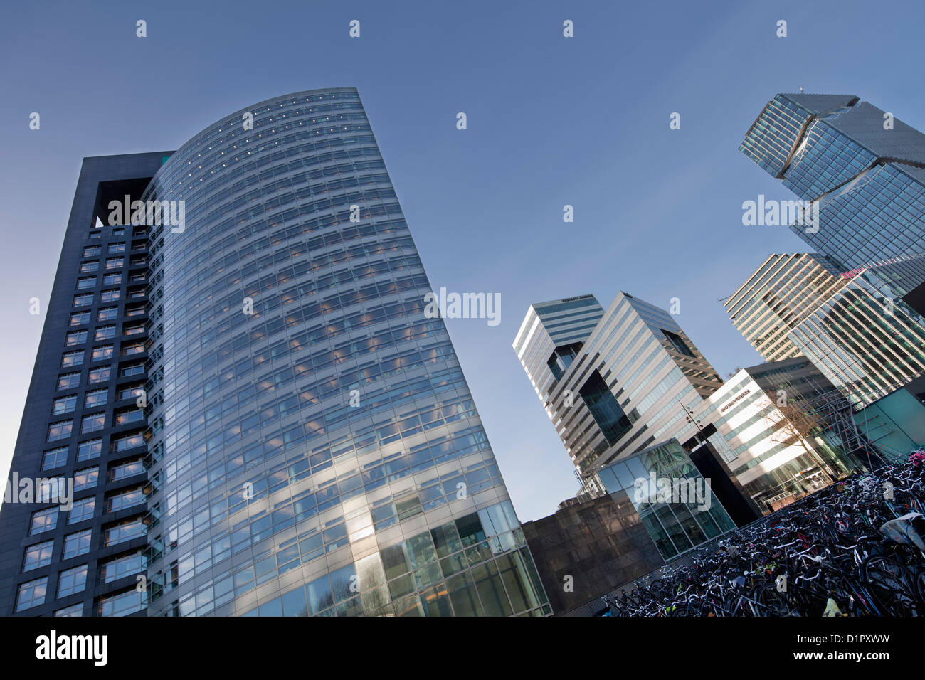 The Netherlands, Amsterdam, Business district called Zuidas. Left ABN-AMRO bank headquarters. Stock Photo