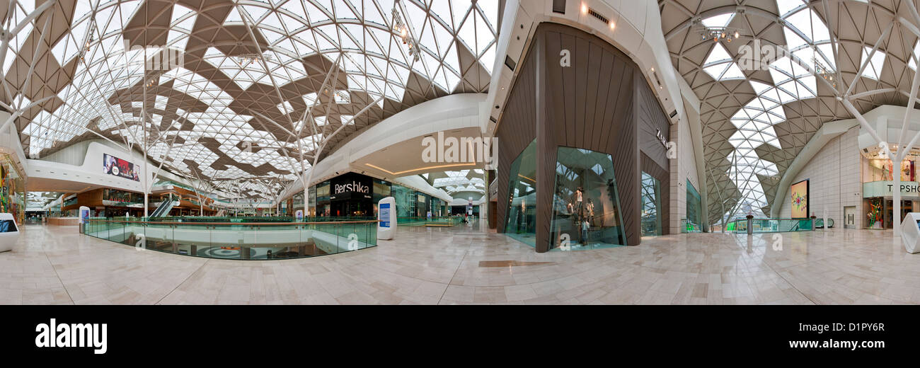 360 Degree panorama of the interior of the Westfield Shopping Centre in Shepherds Bush, West London. Stock Photo