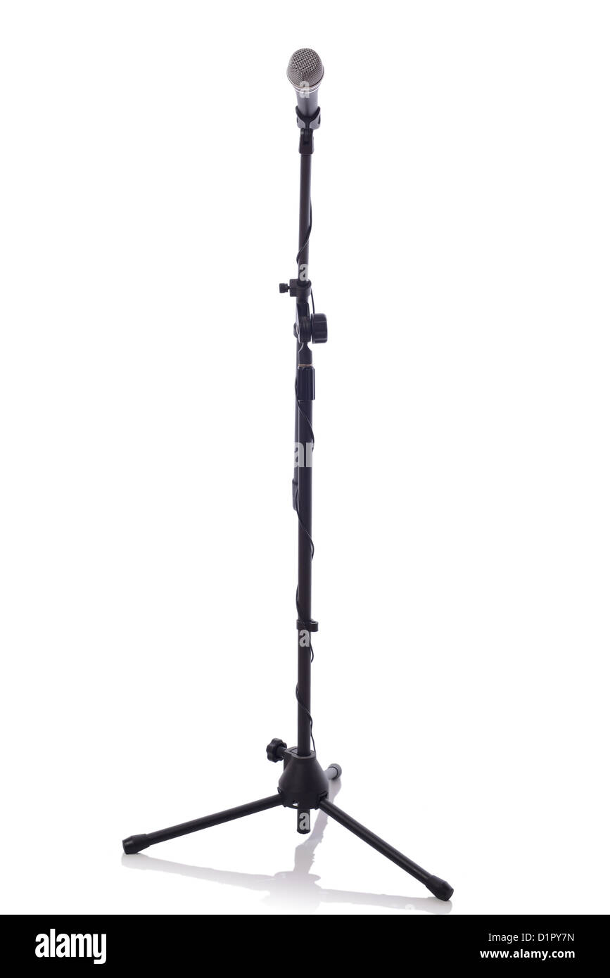 full height microphone stand with microphone isolated on white