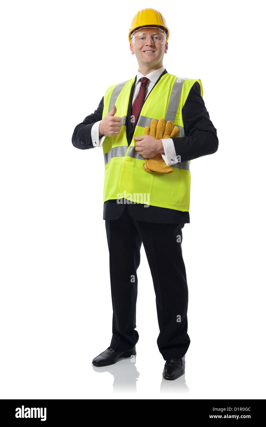 man in PPE Concept for using safety equipment isolated on white Stock