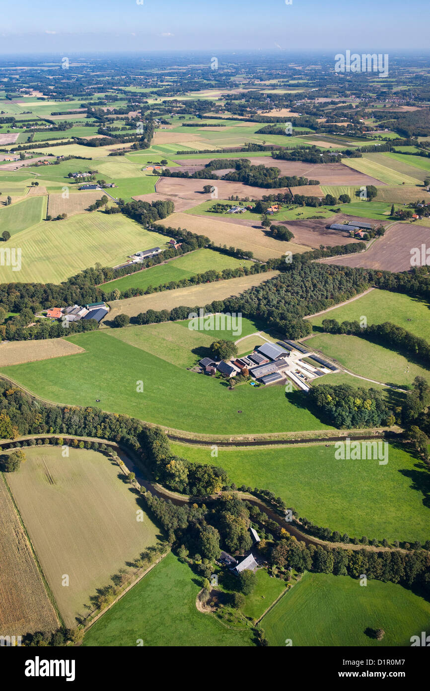 The Netherlands, near Almelo, Farms and fields. Agriculture. Aerial Stock Photo