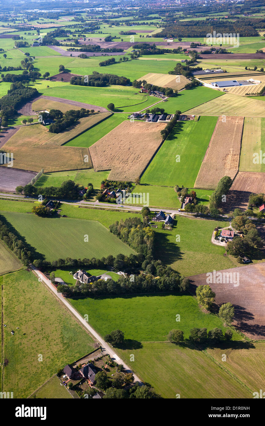 The Netherlands, near Almelo, Farms and fields. Agriculture. Aerial Stock Photo