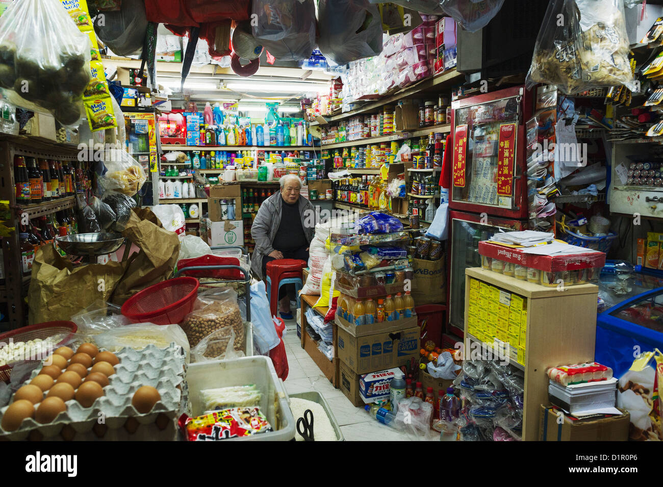 Multiple Products in a small Chinese shop in Hong Kong Stock Photo Alamy