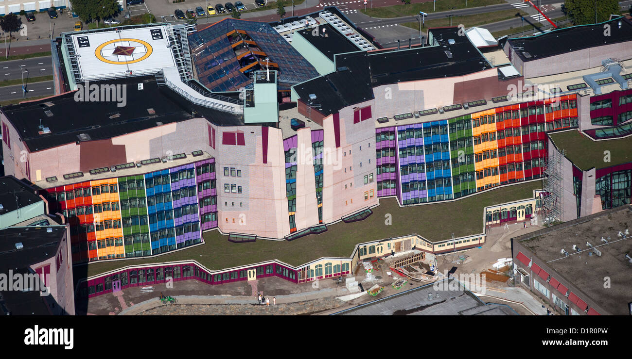 The Netherlands, Zwolle, Isala Clinic or Hospital. Organic architecture. Aerial. Stock Photo