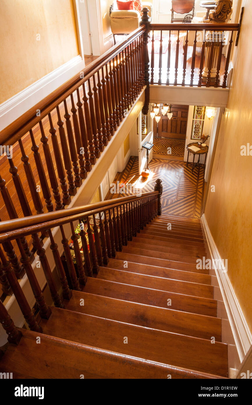 Decorative,Balustrade and Staircase, Landmark Inn, Bed and Breakfast, Cooperstown, NY Stock Photo