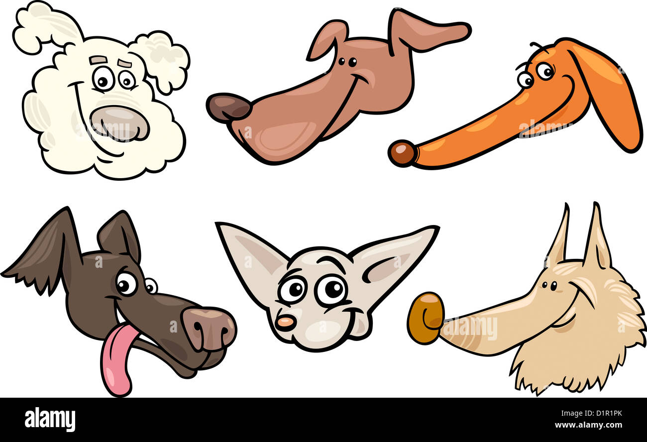 Cartoon Illustration of Different Happy Dogs or Puppies Heads ...