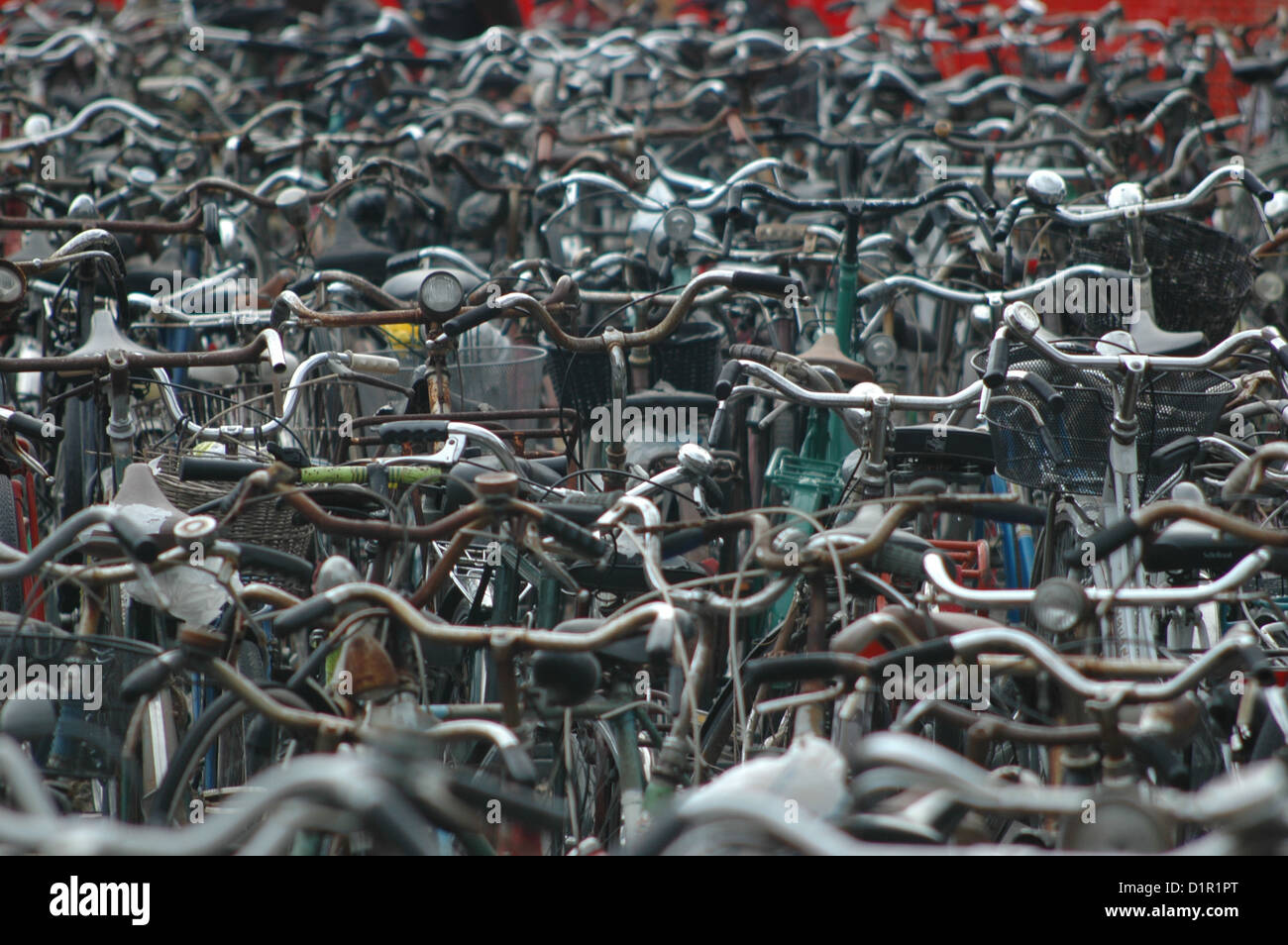 Ferrara (Italy), bicycles parked by the train station Stock Photo