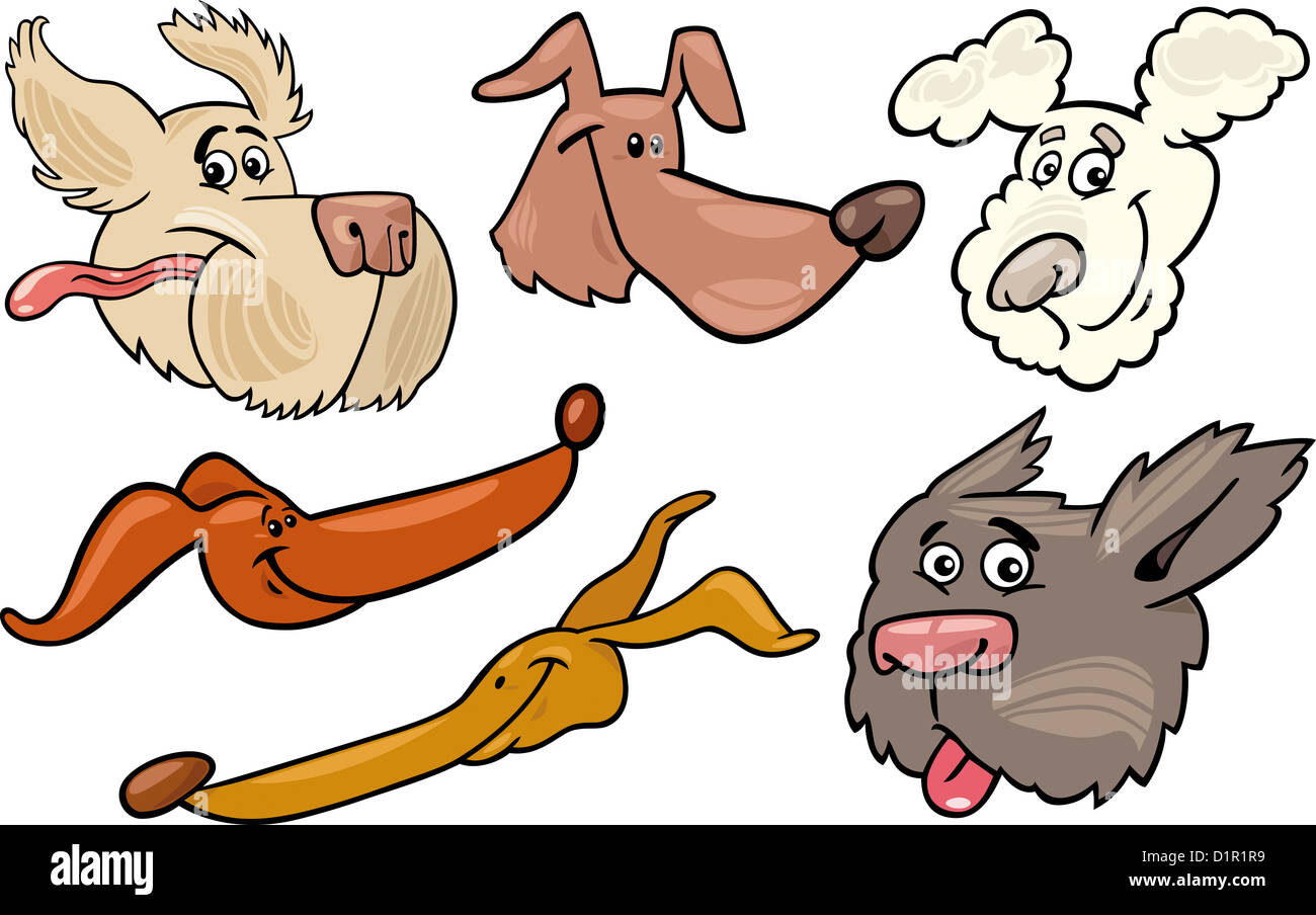Cartoon Illustration of Different Happy Dogs or Puppies Heads ...