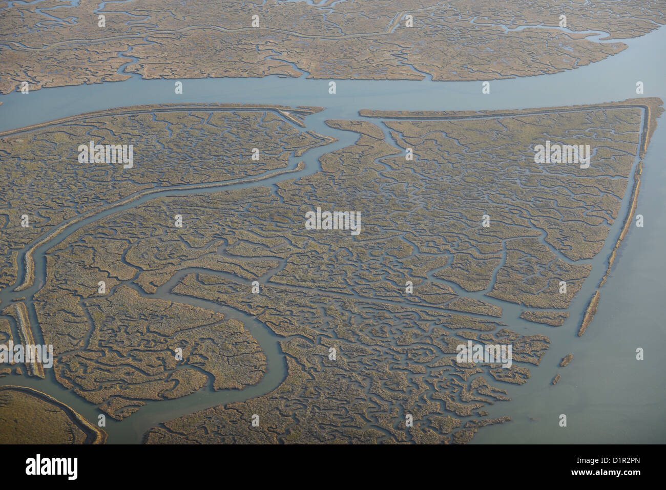 Aerial photograph showing tidal creeks. Stock Photo