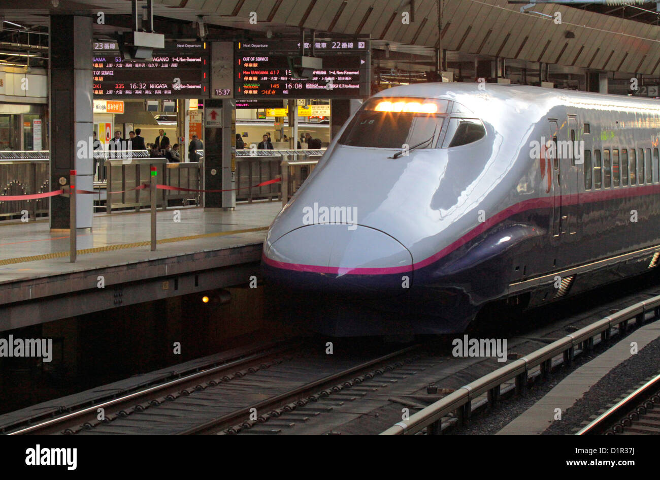 The Tohoku Shinkansen E2 series high-speed rail line at Tokyo Station Japan Stock Photo