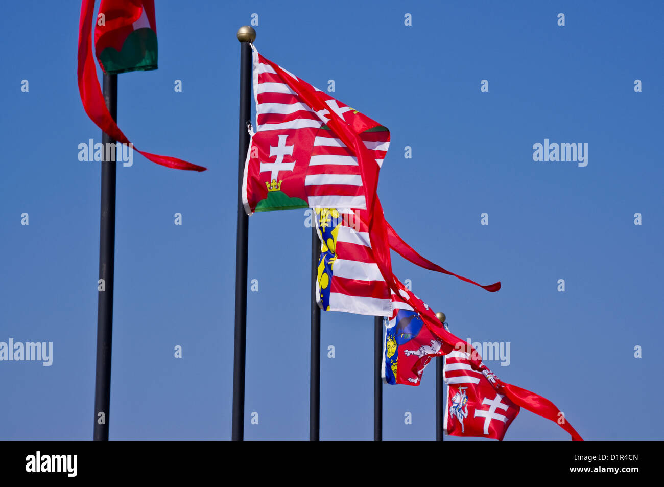 Hungarian historic flags. Stock Photo