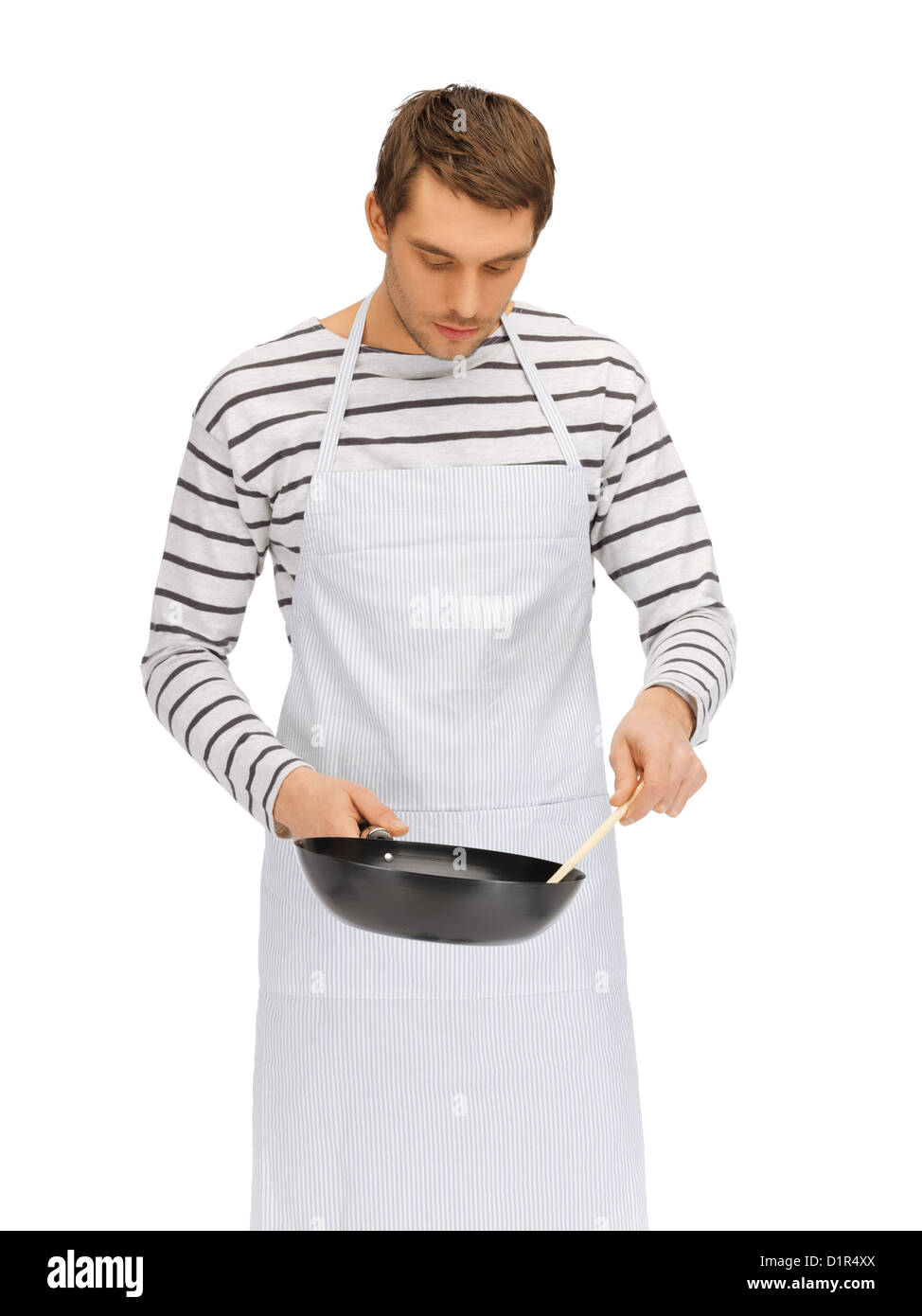 handsome man with pan and spoon Stock Photo - Alamy