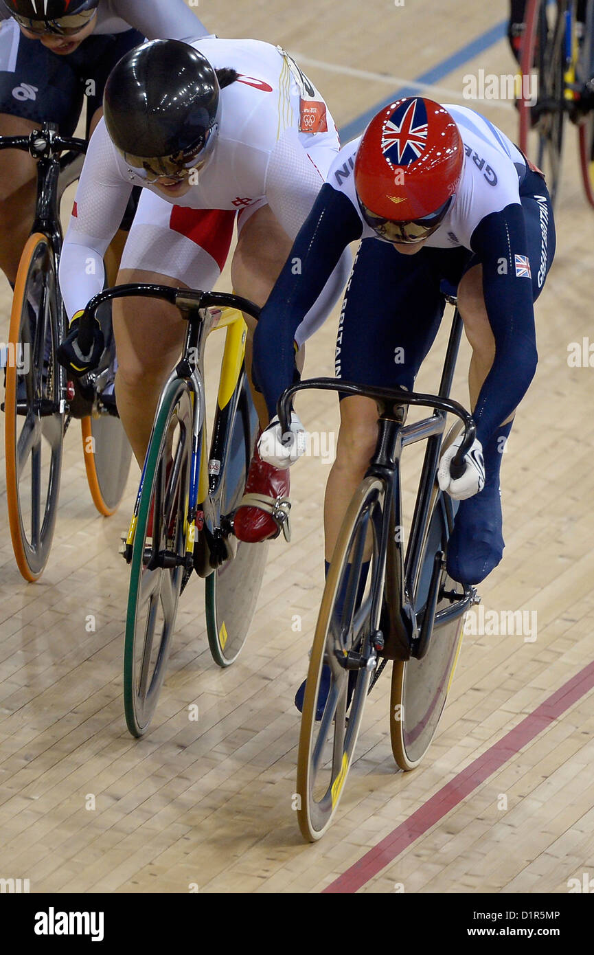 Victoria Pendleton (GBR, Great Britain) takes the lead. Track Cycling Stock Photo