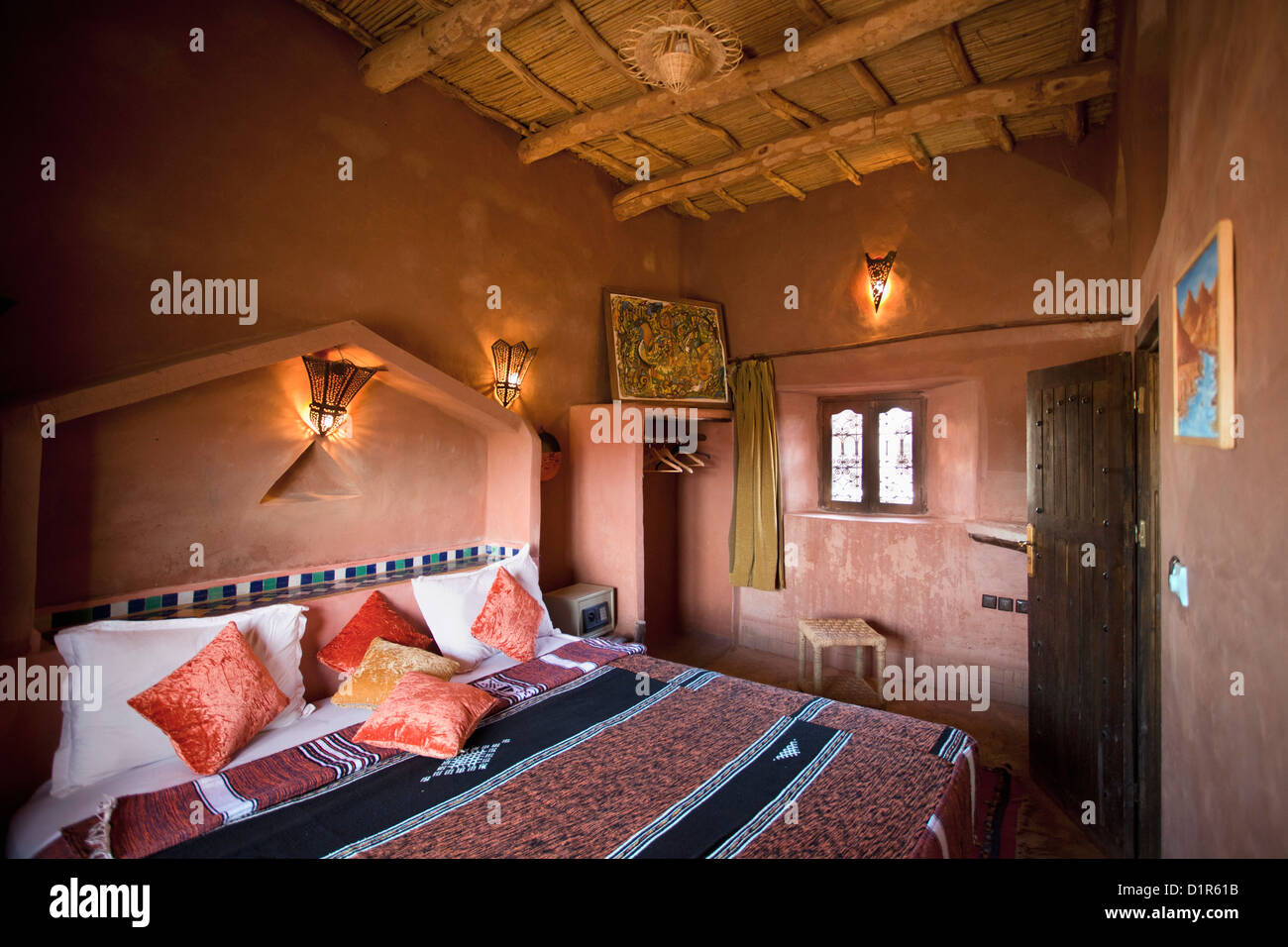 Morocco, Ait Ben Haddou, Hotel called Riad Maktoub. Room interior. Stock Photo