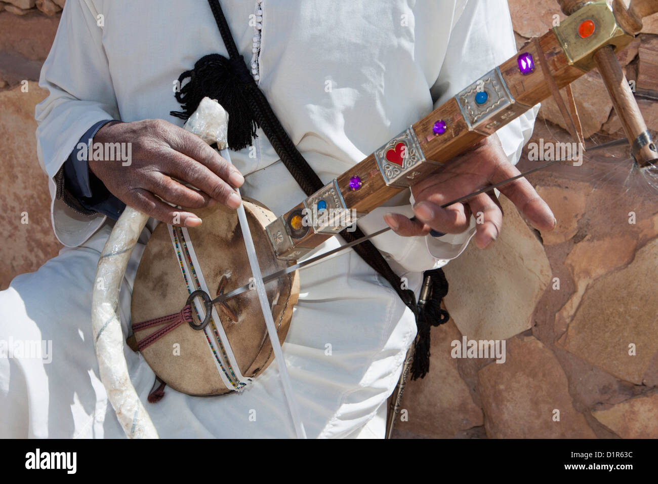 Morocco, Ait Ben Haddou. Local musician. Stock Photo