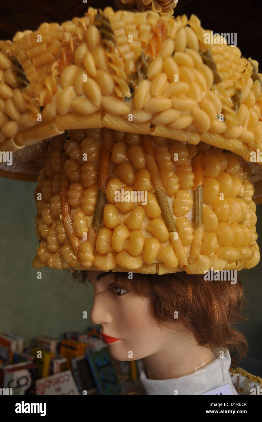 Longiano (Forlì-Cesena, Italy): hat made with pasta, displayed during a fair of ‘strange things’ Stock Photo