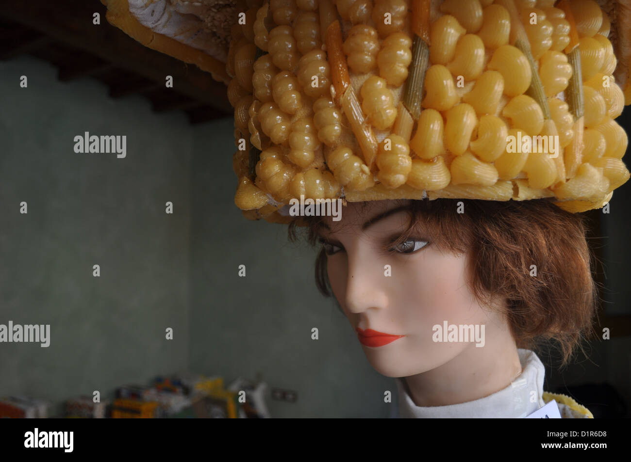 Longiano (Forlì-Cesena, Italy): hat made with pasta, displayed during a fair of ‘strange things’ Stock Photo