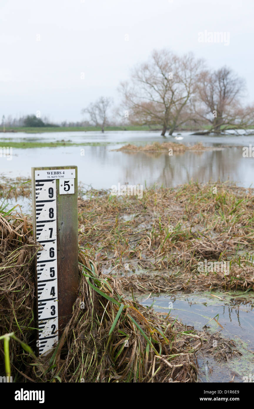 Flood depth gauge near the river Great Ouse Cambridgeshire UK Stock