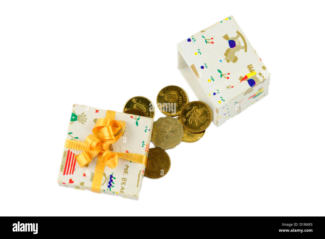 Isolated money gift box on white background. Stock Photo