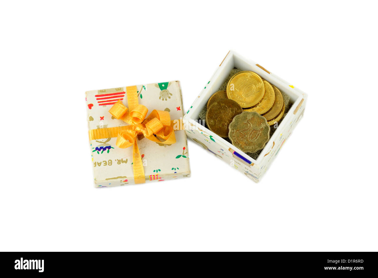 Isolated money gift box on white background. Stock Photo