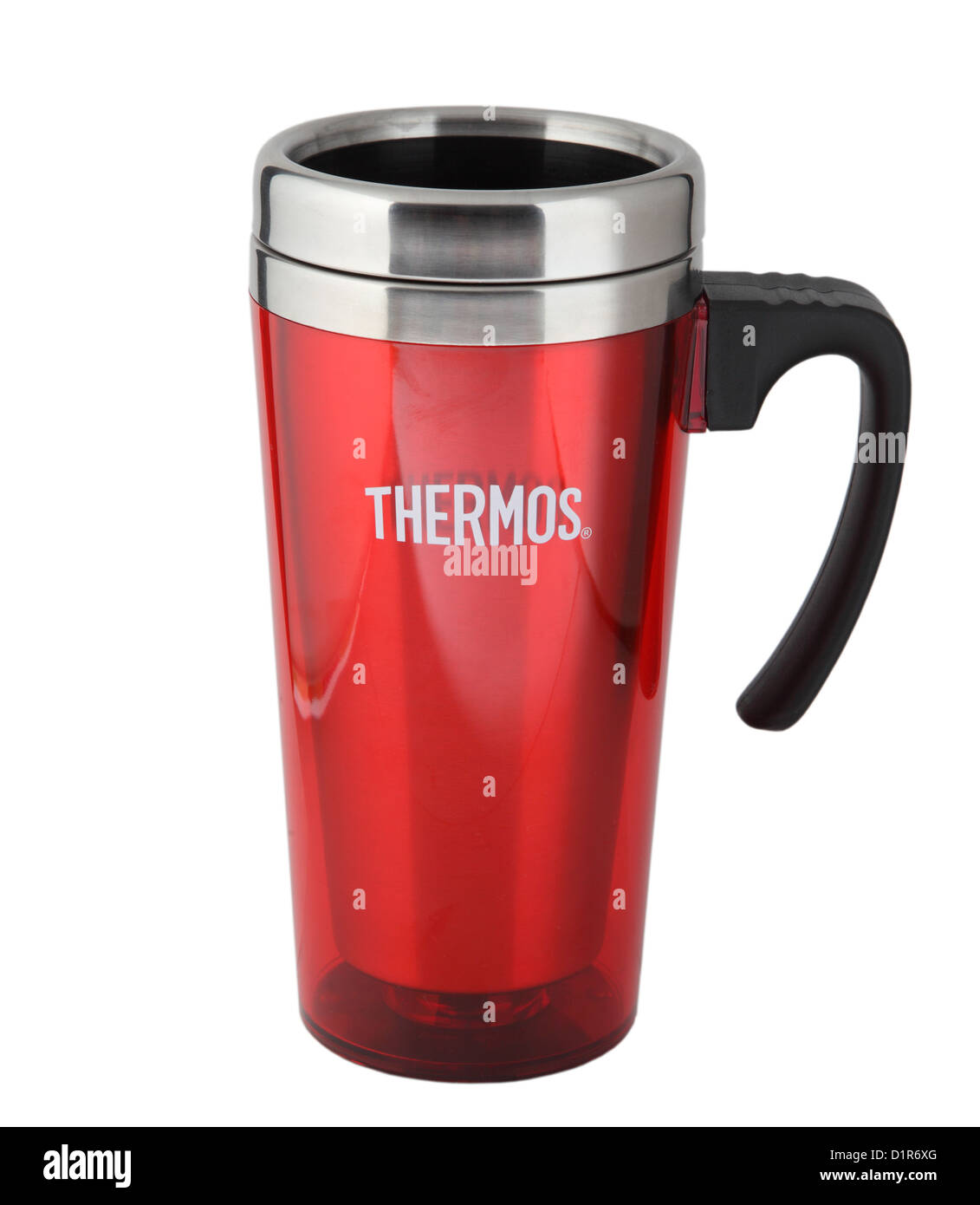 Red Thermos insulated travel or desktop mug Stock Photo