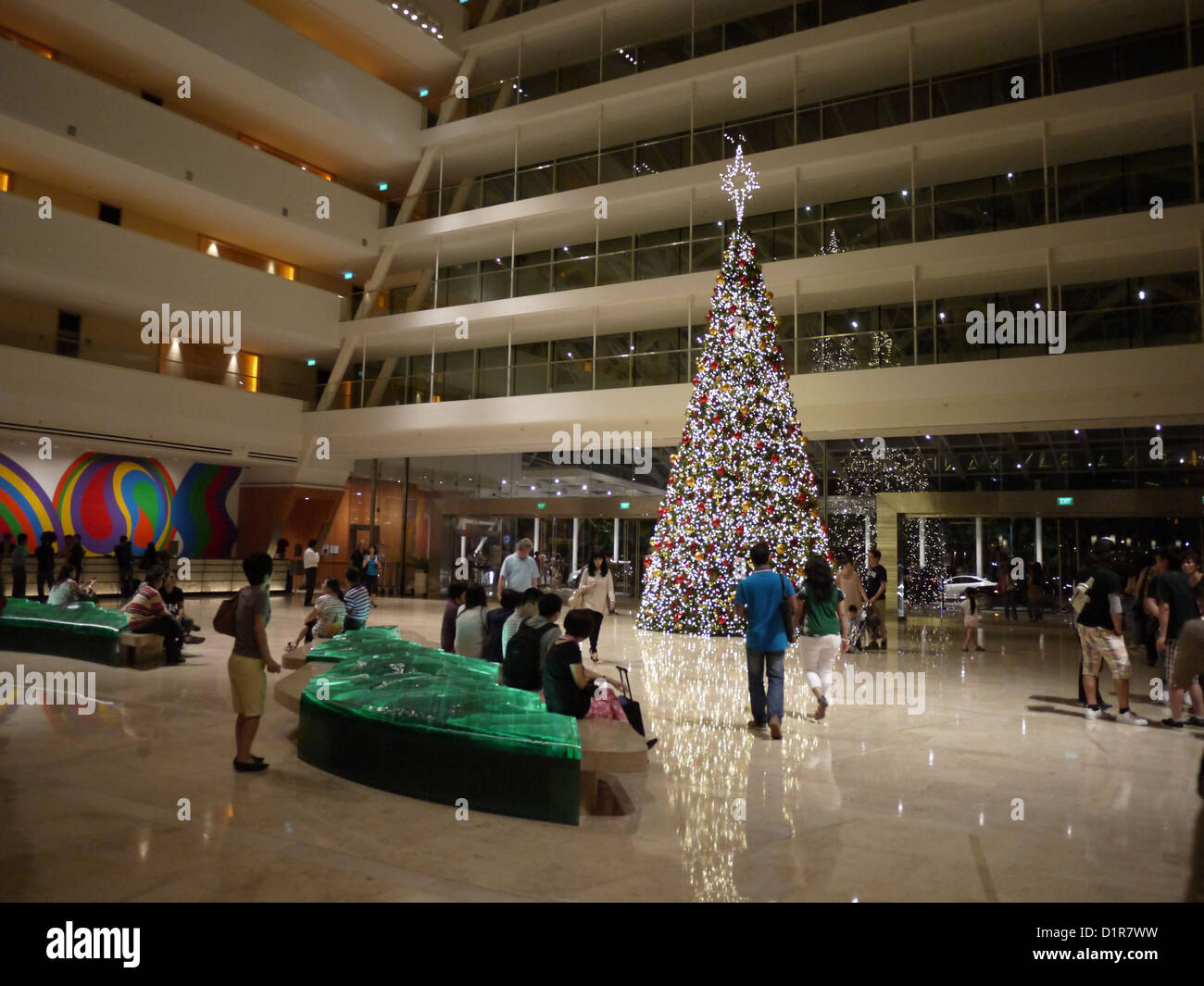 Marina bay sands hotel lobby Christmas tree Stock Photo
