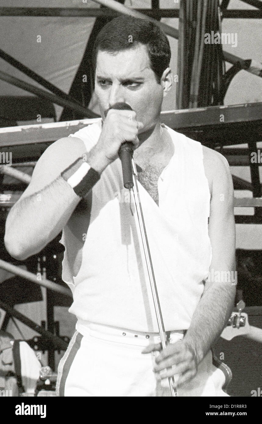 Freddie Mercury lead singer Queen in concert at Slane Castle, Slane, County Meath Ireland 1986