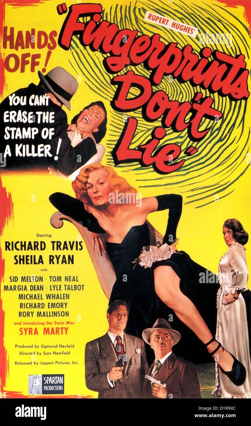 FINGERPRINTS DON'T LIE Poster for 1951 Spartan Productions film with Richard Travis and Sheila Ryan Stock Photo