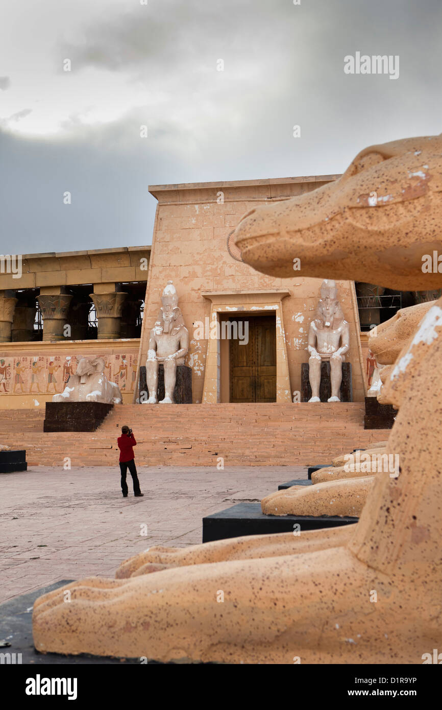 Morocco, near Ouarzazate, Atlas Film Studios. Tourist taking picture. Stock Photo
