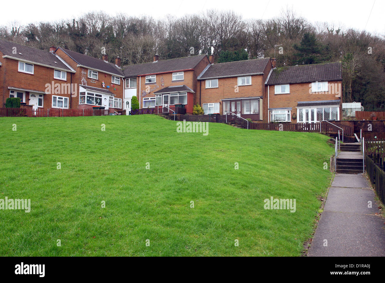 Terraced houses on the side of a hill in Newport, South Wales, UK