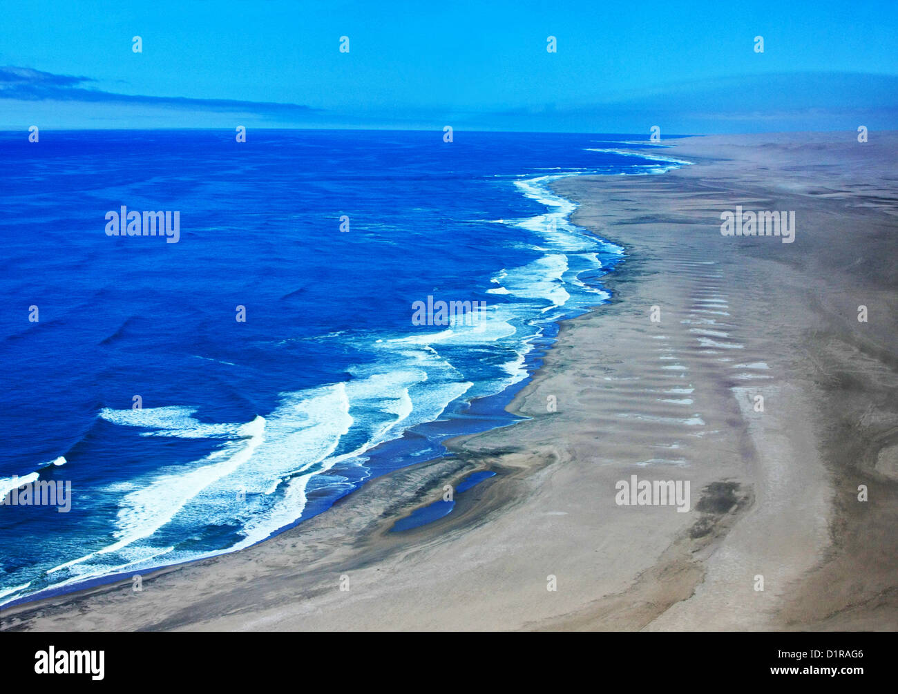 An aerial view of the shoreline on Skeleton Coast Stock Photo