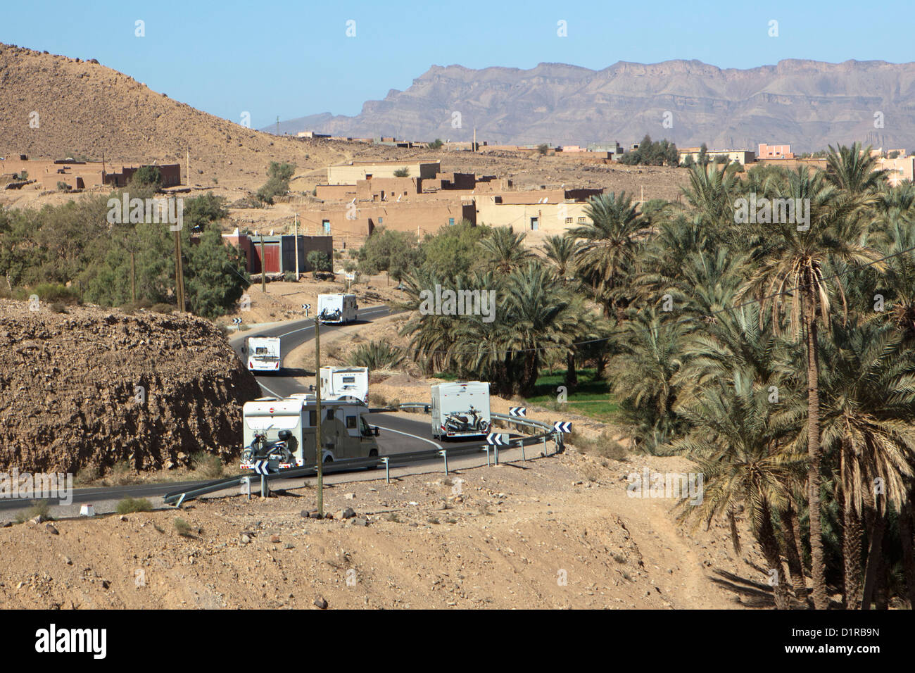 Morocco, near Tichka pass. Camper cars. Stock Photo