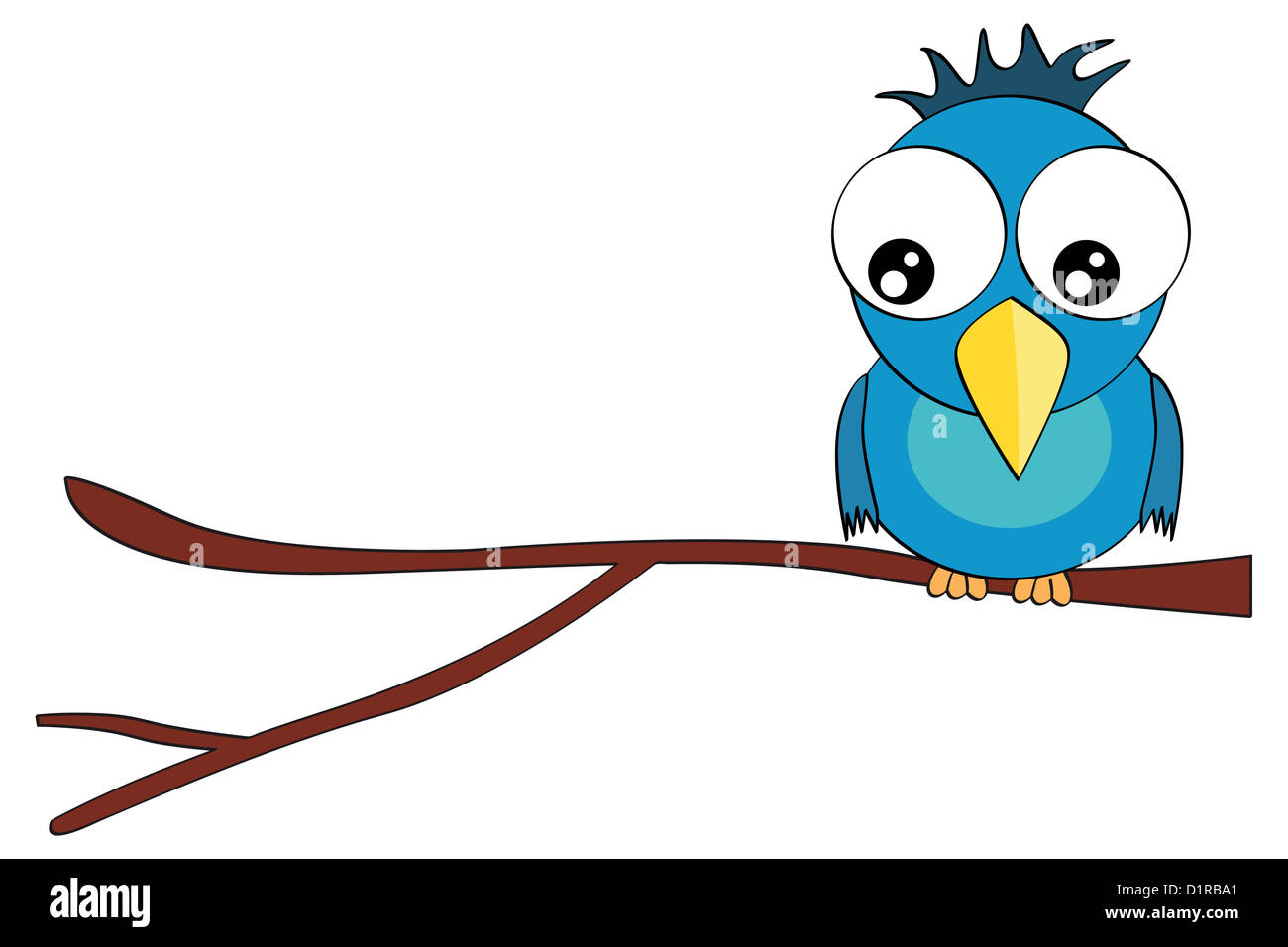 Cartoon smiling bird character on branch illustration isolated on white  background Stock Photo - Alamy
