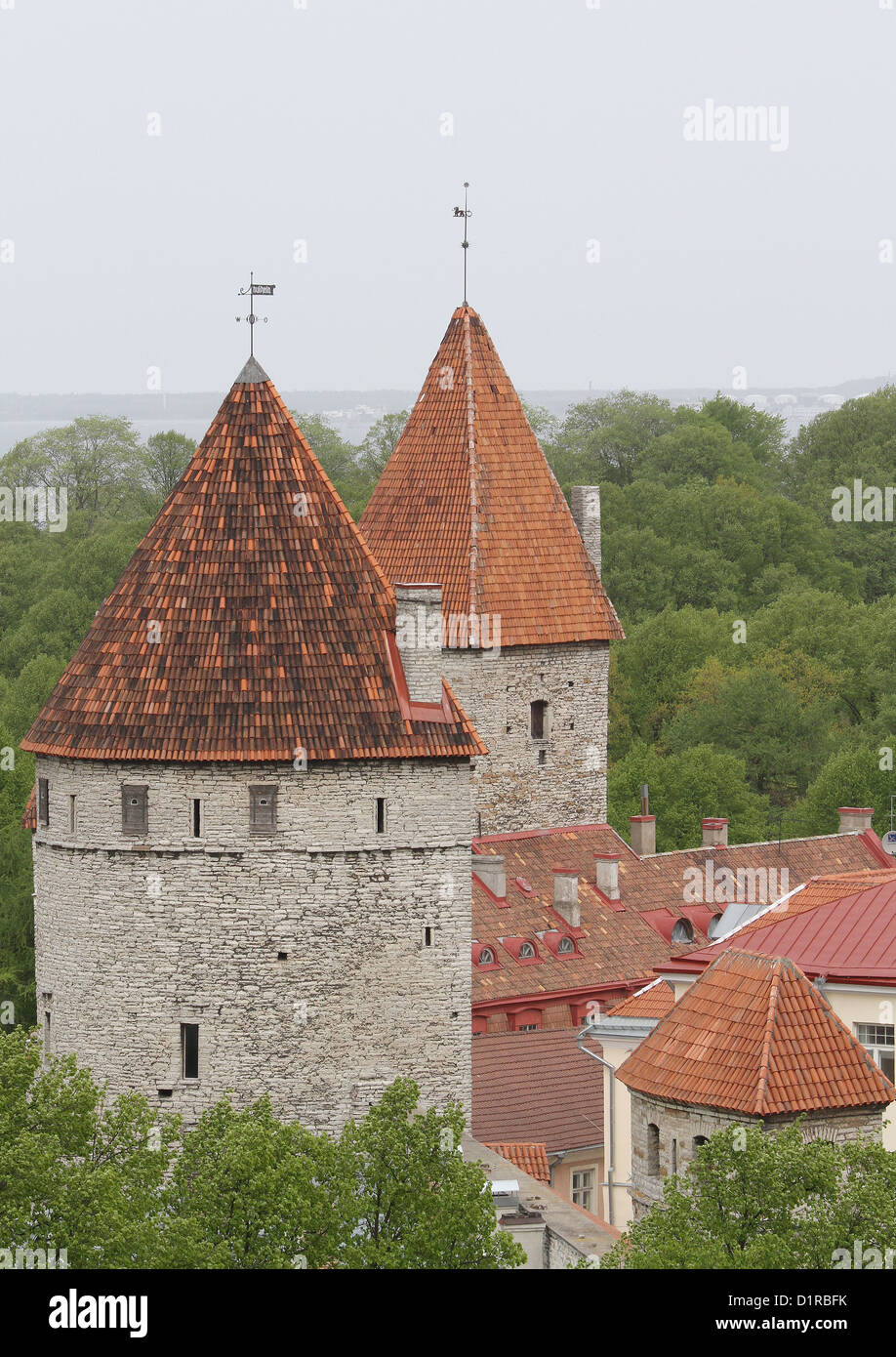 Medieval watch-towers on the city walls in Tallinn Estonia Stock Photo