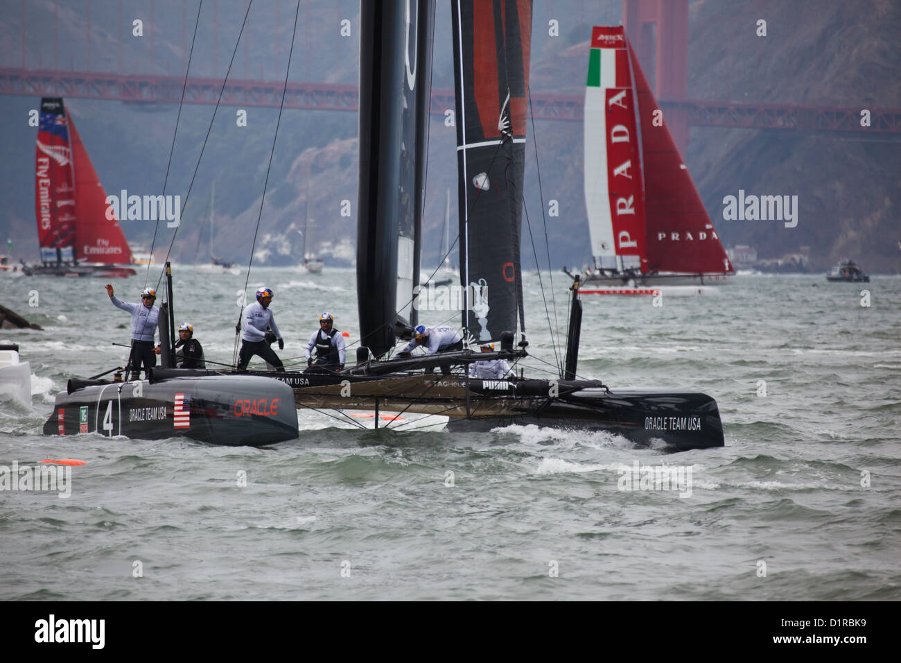 American Team waves to the crowd in the America's Cup Sailing races for