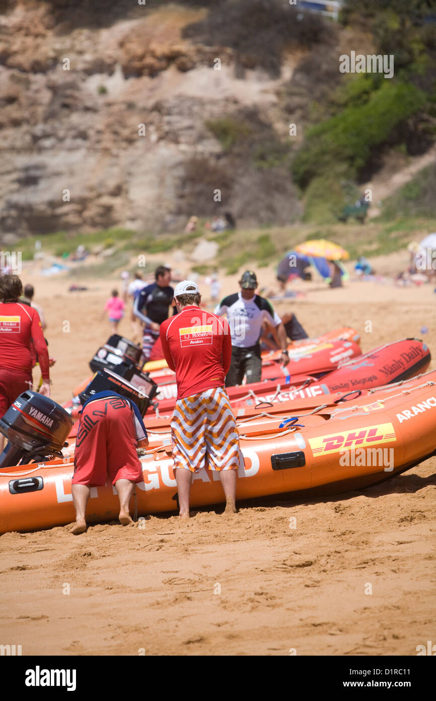 surf rescue dinghies and life savers on sydney beach,australia Stock Photo