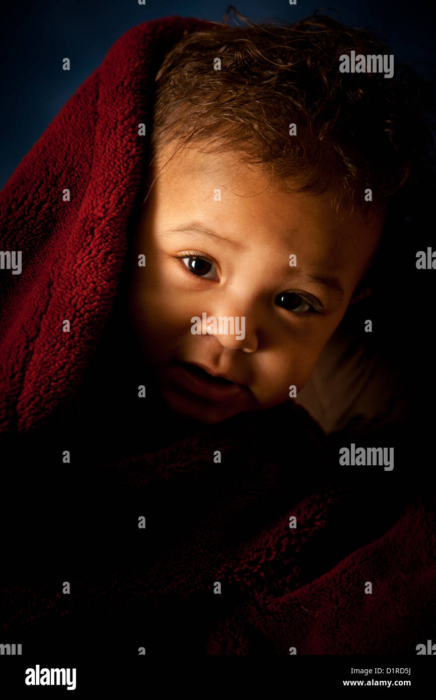 Studio Portrait Of A Cute Baby Girl 18 Months Mixed Race Stock